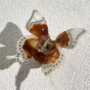 Butterfly Brown Cream Crystal Hair Clip